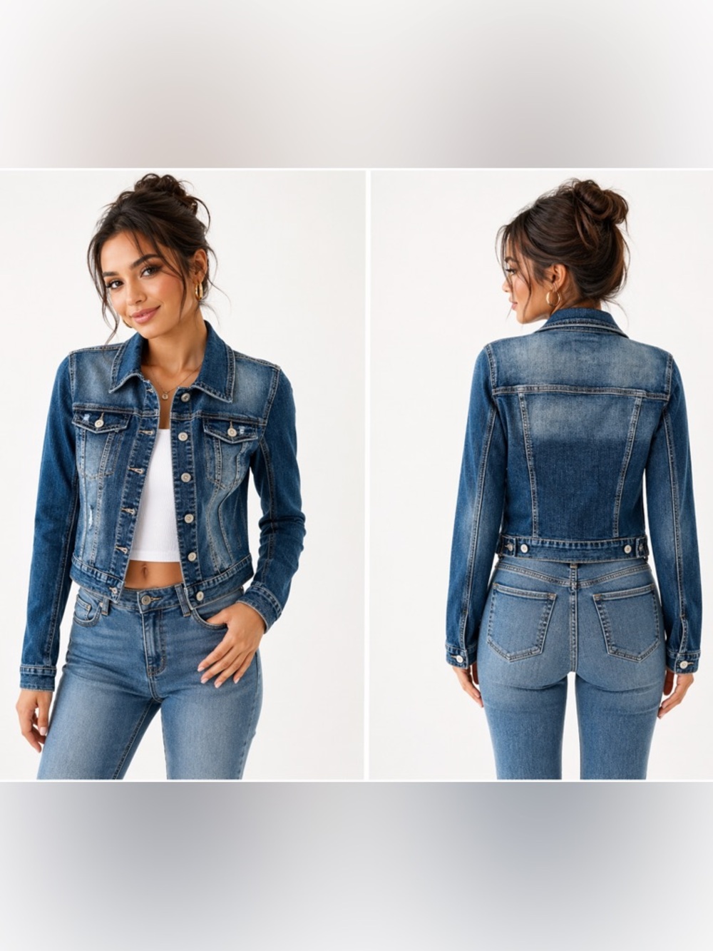 YMI Denim Jacket Juniors SZ L Blue Distressed Cropped Stretch Trucker Jean NWT